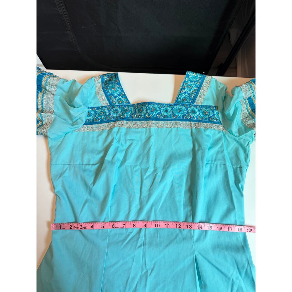 Vintage 70s Desert Flower Turquoise Western Top Circle Skirt Festival Prairie - Picture 13 of 16